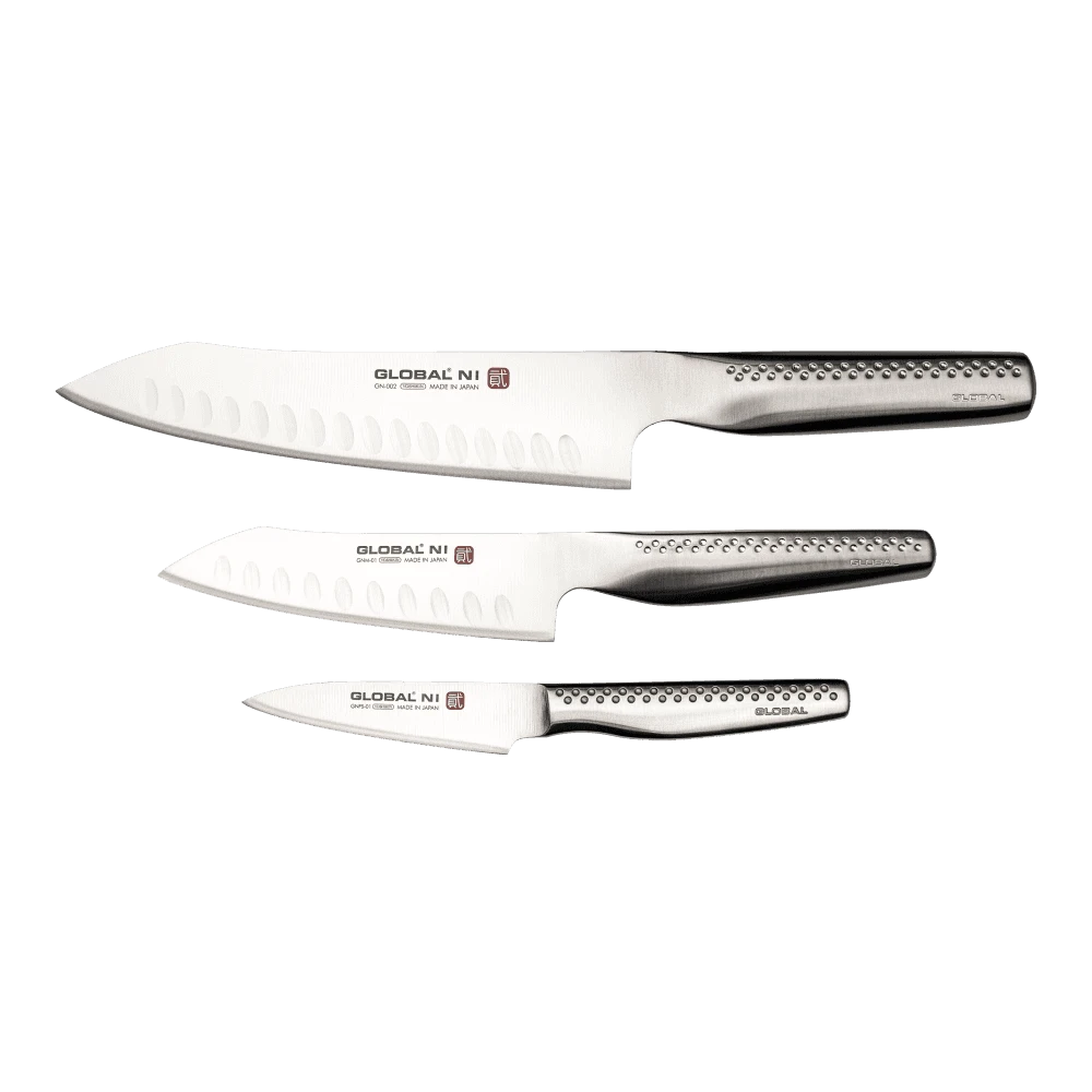 Global Ni 3 Piece Knife Set Including GN-002, GNM-01 & GNFS-01 1 Global Ni 3 Piece Knife Set Including GN-002, GNM-01 & GNFS-01