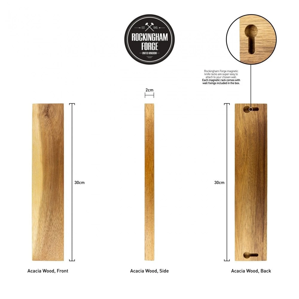 Rockingham Forge 30cm Acacia Magnetic Knife Rack With Wall Fixings 4 Rockingham Forge 30cm Acacia Magnetic Knife Rack With Wall Fixings - Image 4
