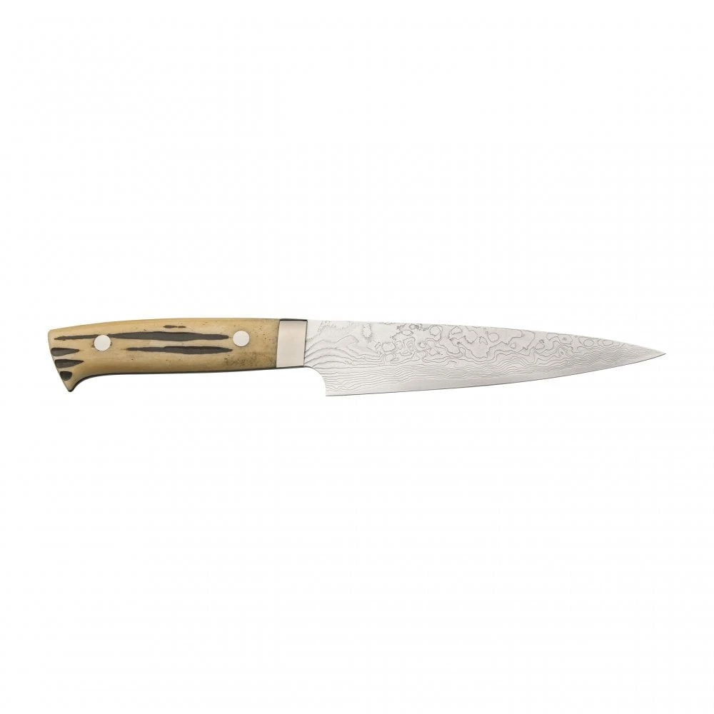 Takeshi Saji Takeshi Saji R2 Damascus Diamond-finish Petty150 With Deer Horn Handle (Ethically Sourced) 1 Takeshi Saji Takeshi Saji R2 Damascus Diamond-finish Petty150 With Deer Horn Handle (Ethically Sourced)