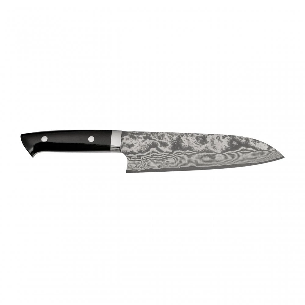 Takeshi Saji Takeshi Saji VG-10 Damascus 18cm Santoku Knife With Black Mikarta Handle 1 Takeshi Saji Takeshi Saji VG-10 Damascus 18cm Santoku Knife With Black Mikarta Handle